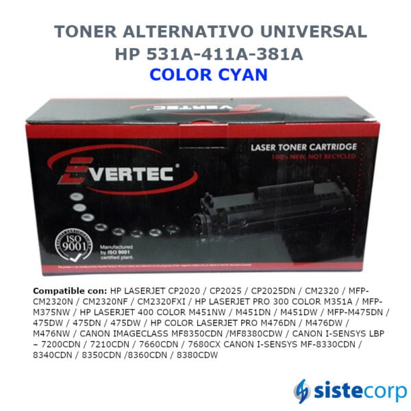 TONER ALTERNATIVO CIAN HP CC531A CE411A CF381A