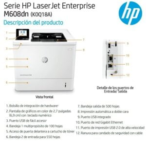 IMPRESORA LASER NEGRO HP M608DN LJ ENTERPRISE 65 PPM K0Q18A - Imagen 1
