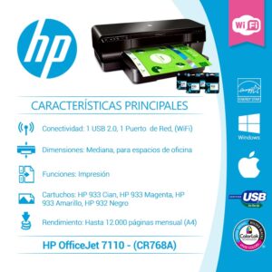 IMPRESORA EPRINT INK HP OFFICEJET 7110 OJ 33PPM A3 (CR768A) - Imagen 1