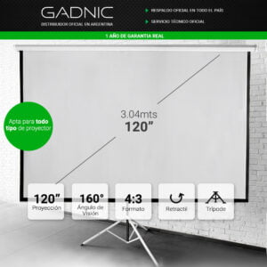 PANTALLA PARA PROYECTOR 120 PULG. MANUAL CON TRIPODE GADNIC - Imagen 1
