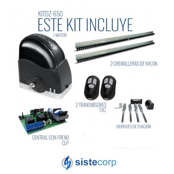 MOTOR PORTON CORREDIZO RCG 650AL KIT COMPLETO 1 CCA + 2TXC + 2CRR15 (KITDZ-650AL)