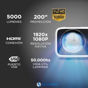 PROYECTOR GADNIC 5000 LUMENS USB HDMI MIRROR (PROJ064N) - Imagen 3