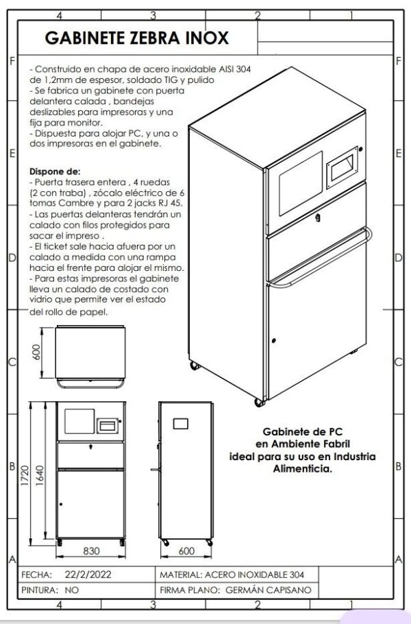 GABINETE FABRIL PARA AMBIENTE FABRIL ADAPTADO PARA IMPRESORA ZEBRA (GAFPCIZ)