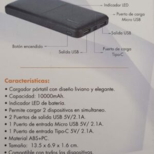 CARGADOR POWER BANK - 2 SALIDAS USB TIPO C - 10.000 MAH (NM-PB4) - Imagen 3