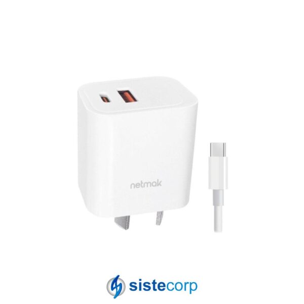 CARGADOR 220V A USB + USB C 4.0 AMP 20W + CABLE USB C (NM-CP28)