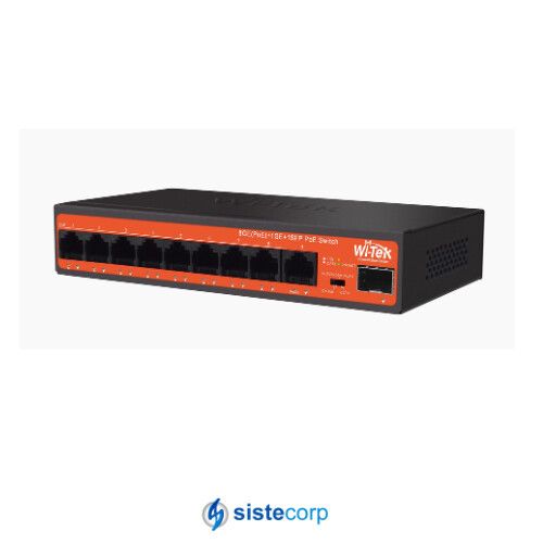 SWITCH DE 10 PUERTOS 48V 1000MBPS CON 8 PUERTOS POE, 1 RJ45 GIGA Y 1SFP Y 65 W ** - FUENTE INTERNA DE 220 V (WI-PS309GFH)
