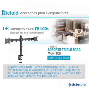 SOPORTE ESCRITORIO MONITOR DOBLE 13` A 27` IT-DB91E INTELAID - Imagen 2