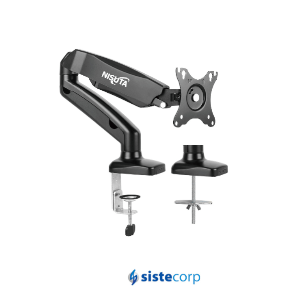 SOPORTE ESCRITORIO MONITOR 13` A 27` MAX 6.5KG INCLINACION:45º A + 90º GIRO 90º ROTACION 360º VESA 100X100 MM. AMORTIGUACIÓN A GAS NISUTA (NS-SOTVE1)