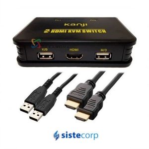 KVM KANJI 2 PUERTOS HDMI CON CABLE INCORPORADO (KJKVM2HDMI) - Imagen 1