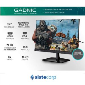 MONITOR GADNIC 24 GAMER G4D41N-F FULL HD 1080P 75 HZ
MONITOR GADNIC GAMER G4D41N DE 24 PULGADAS 
FRECUENCIA DE ACTUALIZACION  MON00121 - Imagen 2