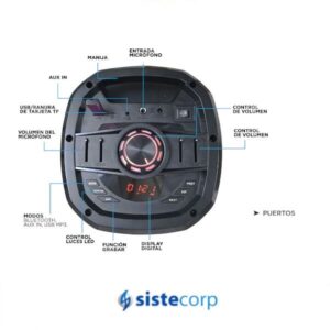 PARLANTE BLUETOOTH GADNIC XBS15 4500W PMPO PORTABLE POTENCIA DE SONIDO PARL0015 - Imagen 3
